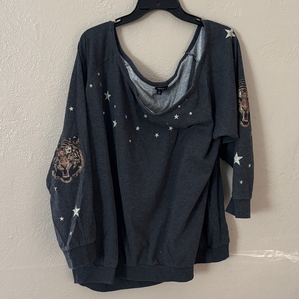 Torrid Charcoal Grey Tiger Off Shoulder Sweatshirt Women’s Plus Size 5X